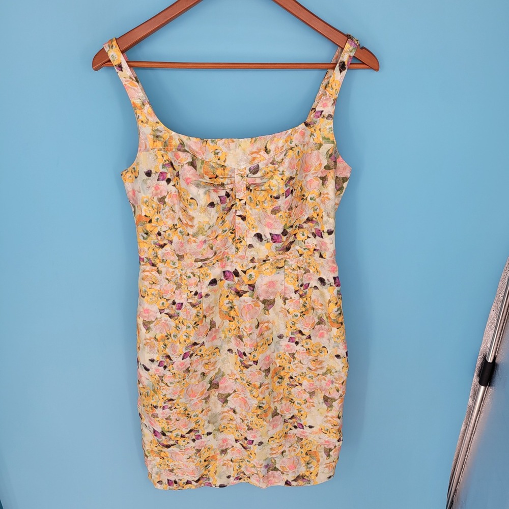 Leifsdottir Floral Sheath Dress Womens Size 10 Cocktail Metallic Jacquard Mini